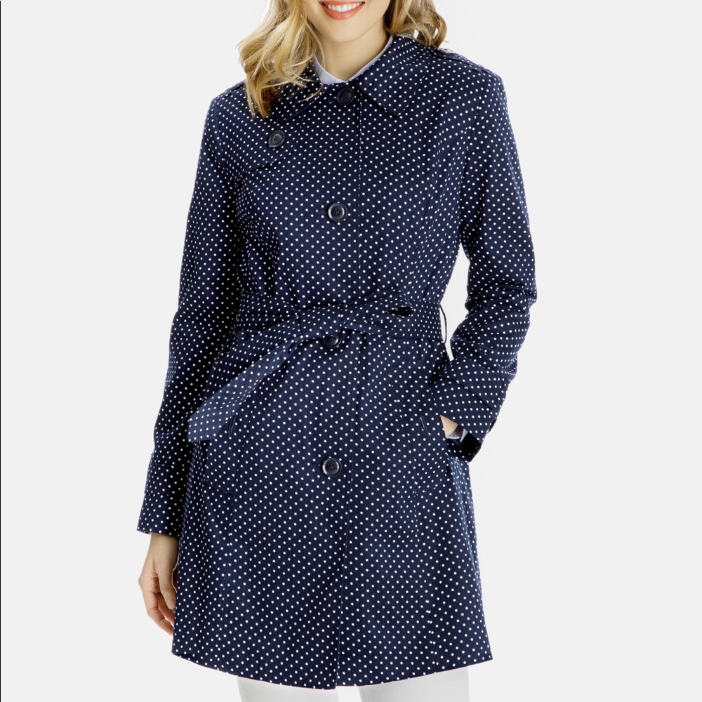 🎉HP🎉 NWT London Fog Polka Dot Single Breasted Trench Coat Navy